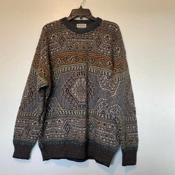 BOTTO Italian wool alpaca blend multi color long sleeve sweater XL - Picture 1 of 15